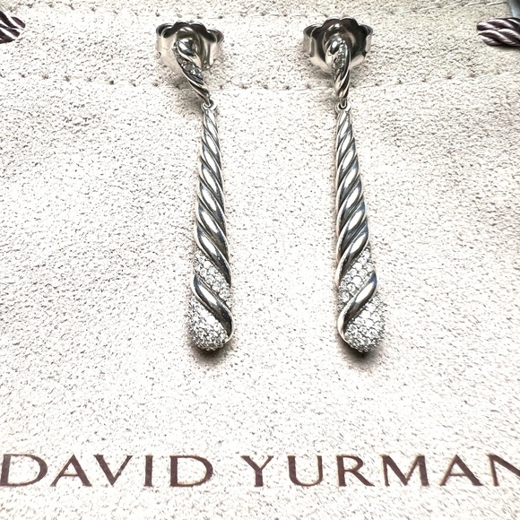 DAVID YURMAN DIAMOND And Sterling Drop Cable Earrings - Picture 1 of 9